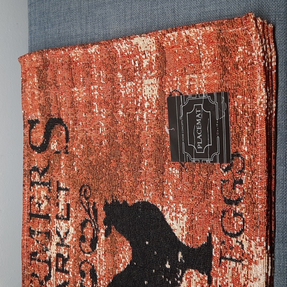 Set 4 Placemats Tablemat Cream Rust Rooster 13" x 19" Washable Farm Fresh Eggs - Picture 4 of 8